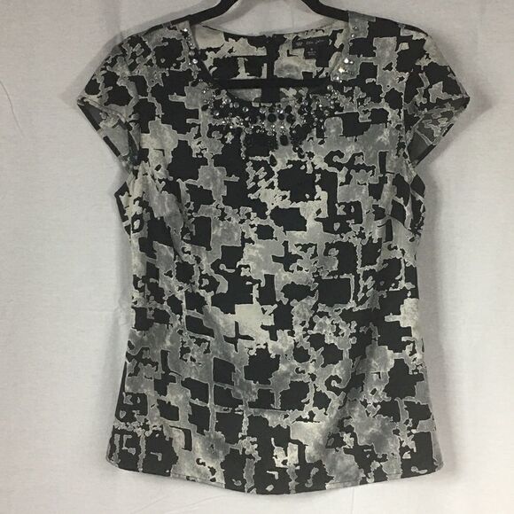 Small Treo Jolie gray black white zipper back crystal rhinestone scoop t… - Picture 3 of 6